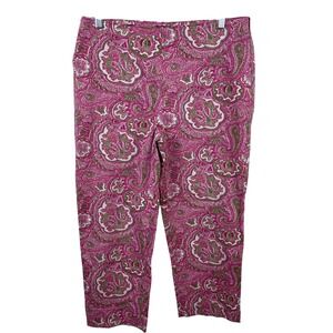 Talbots Women's Size 8 Paisley Print Classic‎ Side Zip Pants Pink Cotton Blend